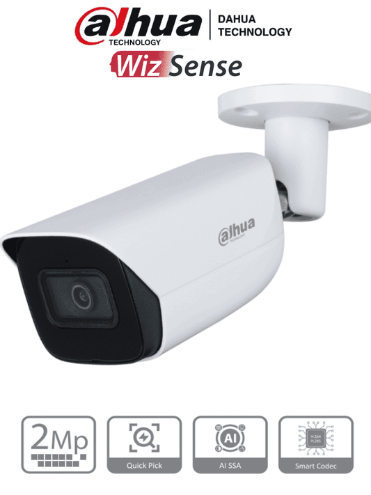 Camara Ip/dahua/ipc-hfw3241e-s-s2/bullet De 2 Mp/ Wizsense/con Ia/ Lente De 2.8 Mm/ 107 De Apertura/micrfono Integrado/ir De 50 M/smd 4.0 /ai Ssa /quick Pick/ranura Microsd/wdr Real De 120 Db /poe/