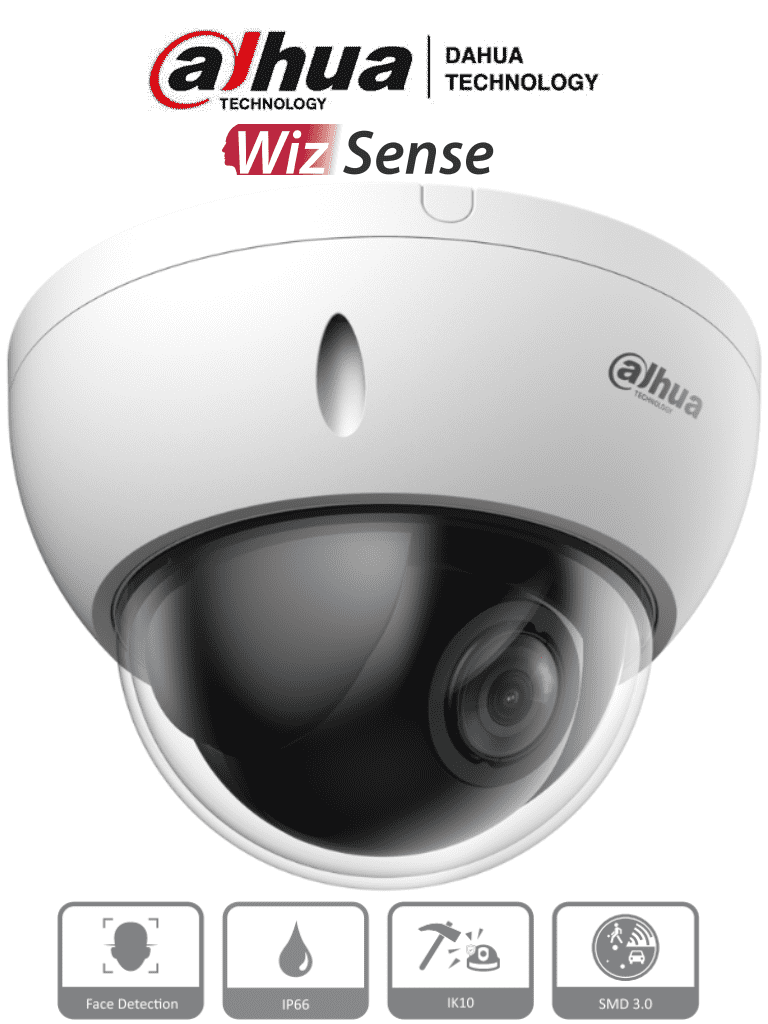 Camara Ip Ptz/ Dahua/ Sd22204db-gny/ De 2 Mp / Wizsense/ 4x De Zoom Optico/ Starlight / Deteccion Facial/ Smd 3.0/ Antivandalica Ik10/ Exterior Ip66/ Proteccion Perimetral / Ranura Para Microsd/ Poe