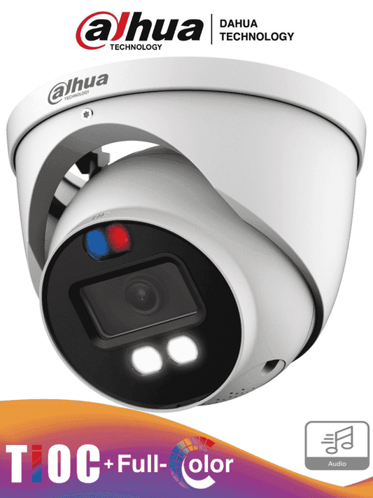 Camara/ Dahua/ Hac-me1509h-a-pv-s2domo Tioc De 5 Mp/ Iluminador Dual Inteligente/lente 2.8mm/111° De Apertura/40 Mts De IluminaciÓn Visible E Ir/estrobo De Luz Roja Y Azul/ Super Adap/microfono In