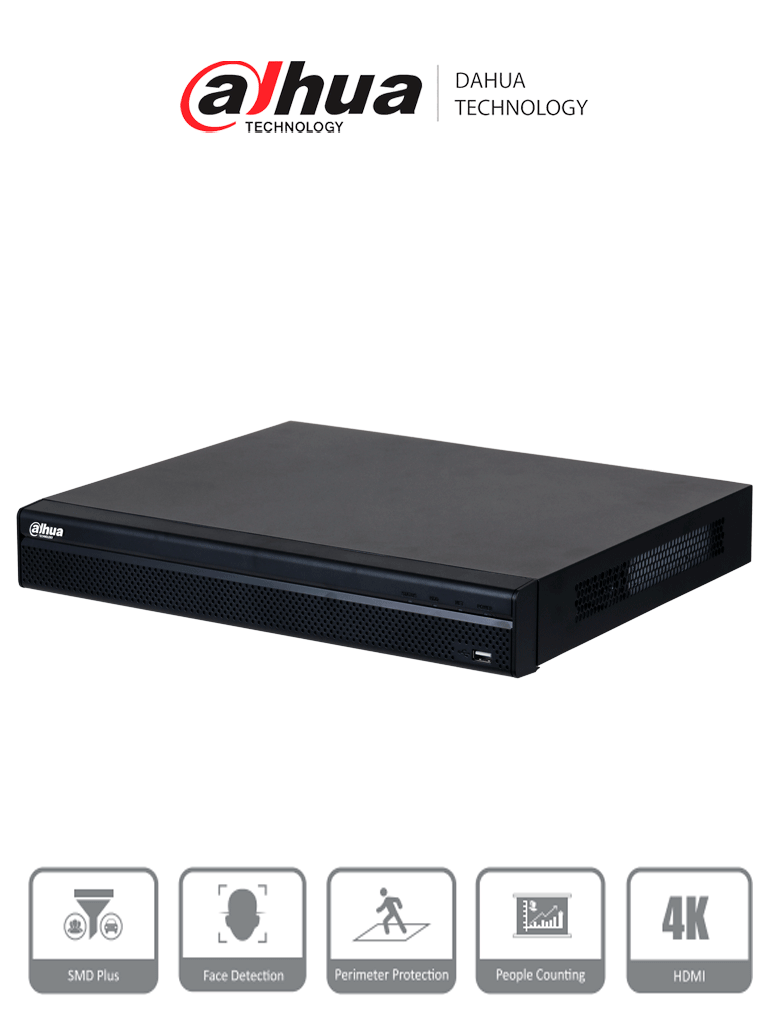 Nvr/dahua/dhi-nvr4232-16p-4ks3/8 Mp/ 4k /32 Canales Ip / 16 Puertos Poe/ Rendimiento De 160 Mbps/ Smart H.265/ 2 Bahas De Disco Duro/ 42 Es De Alarma/ Soporta Cmaras Wizsense/ 2 Canales Smd Plus