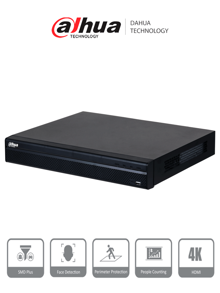 Nvr/ Dahua/ Dhi-nvr4232-4ks3/de 32 Canales Ip, 8 Mp/4k, 160 Mbps, Smart H.265+, 2 Bahias Para Hdd De 20 Tb Cada Uno, Hdmi  And  Vga, Soporta Camaras Wizsense Y 2 Canales Smd Plus