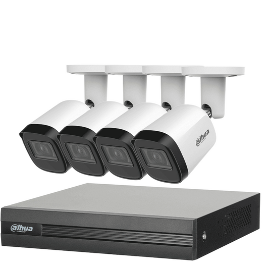 Kit Dvr/dahua/dh-kit/xvr1b04h-i/4-b2a51n-0280b-s2/kit De 4 Canales De 5 Megapixeles/ Dvr Cooper-i Wizsense/ Con Ia/ H.265/ 4 Camaras B2a51 Metalicas/ 4 Canales 1 Ip O Hasta 5 Canales Ip/ 4 Canales