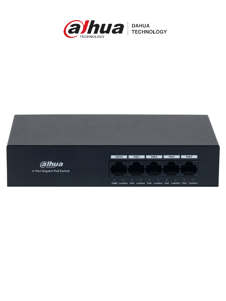 Switch/ Dahua/ Dh-pfs3005-4gt-36 Con 4 Pto Gigabit Poe Y 1 Pto Rj45 10/100/1000 Mbps. Ofrece Proteccion Contra Descargas Electricas, Ideal Para Alimentar Dispositivos Ip. Incluye Fuente De Poder Inte