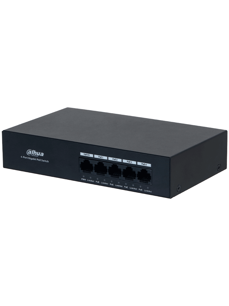 Switch/ Dahua/ Dh-pfs3005-4gt-36 Con 4 Pto Gigabit Poe Y 1 Pto Rj45 10/100/1000 Mbps. Ofrece Proteccion Contra Descargas Electricas, Ideal Para Alimentar Dispositivos Ip. Incluye Fuente De Poder Inte