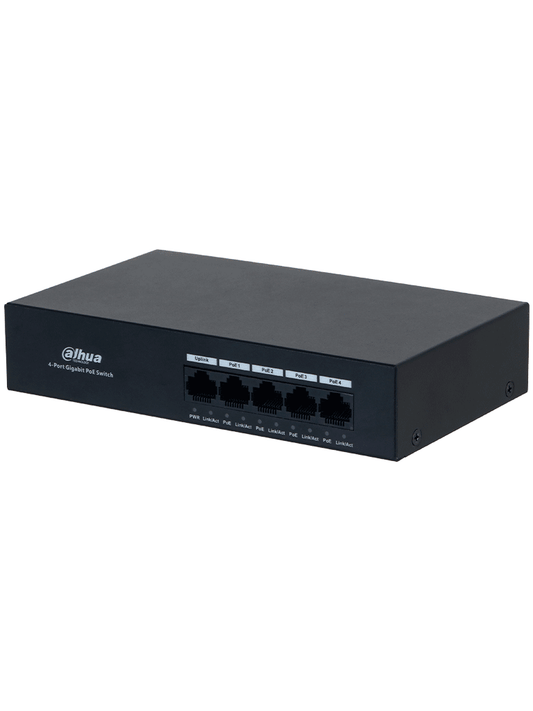 Switch/ Dahua/ Dh-pfs3005-4gt-36 Con 4 Pto Gigabit Poe Y 1 Pto Rj45 10/100/1000 Mbps. Ofrece Proteccion Contra Descargas Electricas, Ideal Para Alimentar Dispositivos Ip. Incluye Fuente De Poder Inte