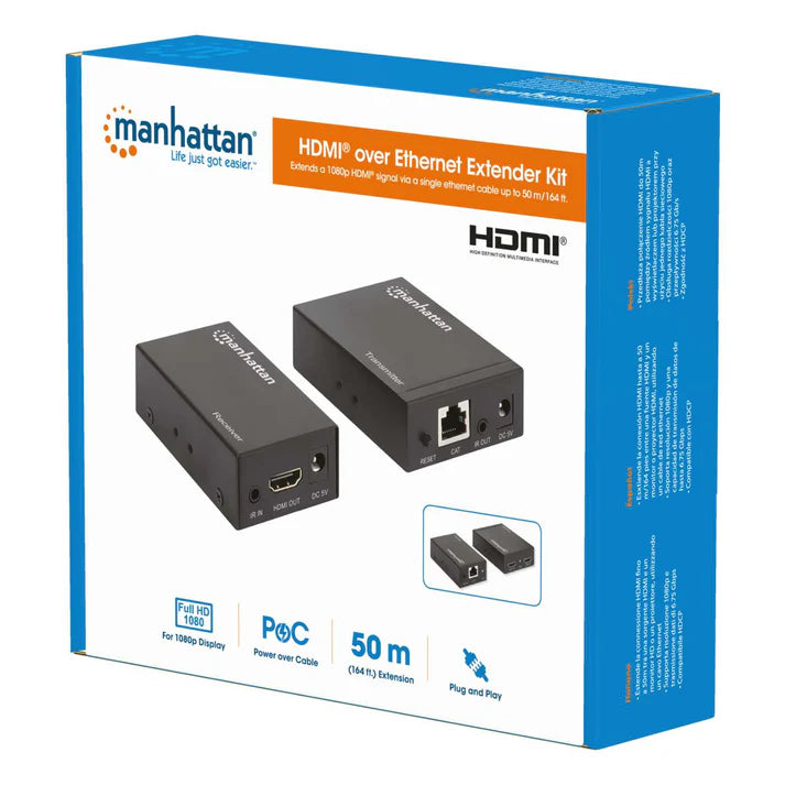 Extensor Video,manhattan,207461, Hdmi, 50m Via Cat 6 (un Cable)