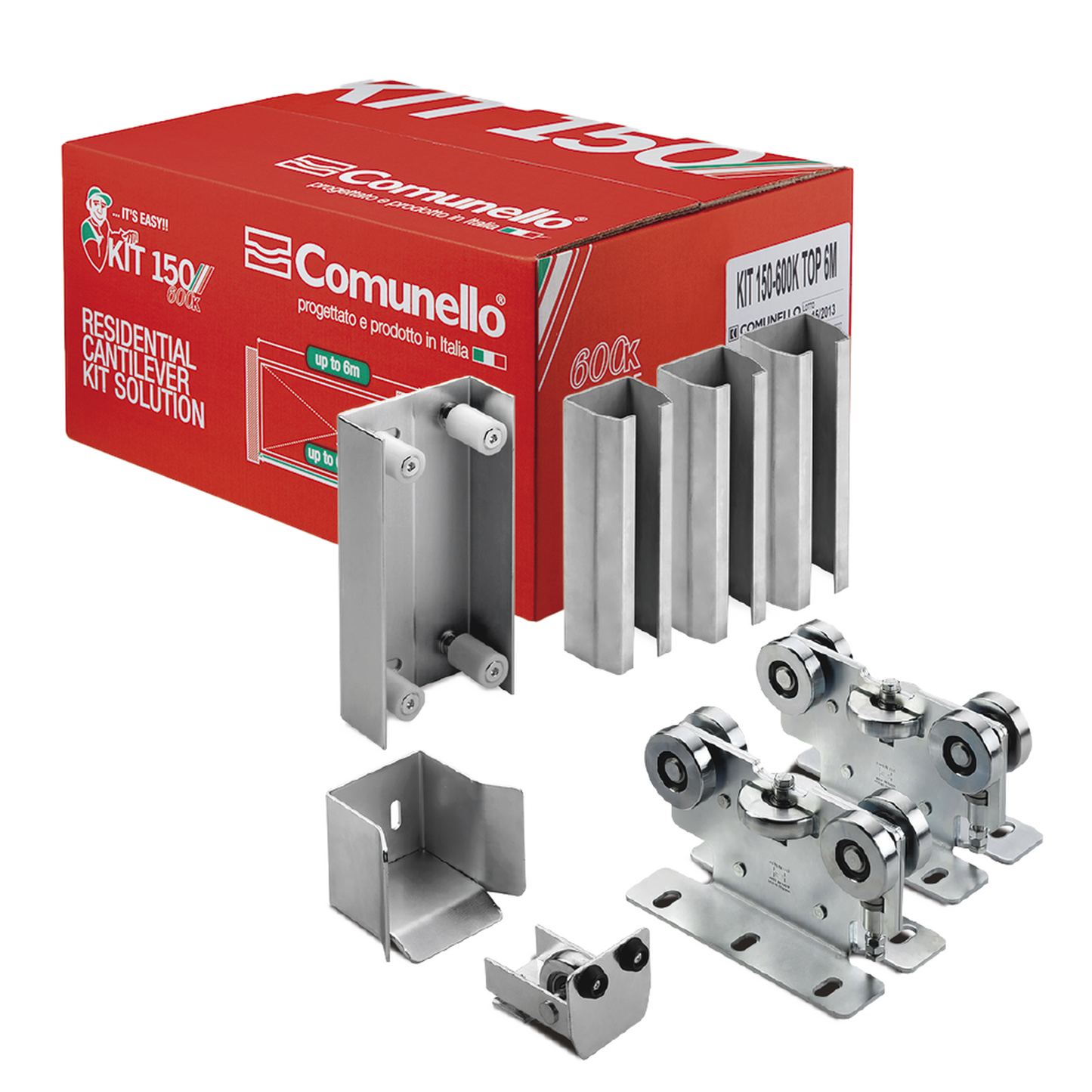 KIT para puertas autoportantes de hasta 3 m y 600 kg con guia para puertas corredizas