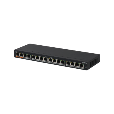 Switch Poe/ Dahua/ Dh-pfs3016-16gt-190/ 16 Pto Poe Gigabit/ 190 Watts Totales/ Los 2 Pto Naranjas Soportan Hi-poe Estandar/ Switching 32 Gbps/ Tasa De Reenvio De Paquetes 23.808 Mbps/ Proteccion Cont