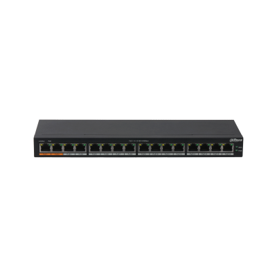 Switch Poe/ Dahua/ Dh-pfs3016-16gt-190/ 16 Pto Poe Gigabit/ 190 Watts Totales/ Los 2 Pto Naranjas Soportan Hi-poe Estandar/ Switching 32 Gbps/ Tasa De Reenvio De Paquetes 23.808 Mbps/ Proteccion Cont