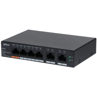 Switch/ Dahua/ Cs4006-4gt-60 - Switch Poe De 6 Ptos Gigabit/ 4 Ptos Poe 10/100/1000/ 2 Ptos Uplink 10/100/1000/60 Watts Totales/administrable En La Nube Por Dolynk Care/ Poe Hasta 250mt Carcasa Met