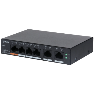 Switch/ Dahua/ Cs4006-4et-60/ Poe De 6 Ptos Administrable/ 4 Ptos Poe 10/100/ 2 Ptos Uplink 10/100/1000/ 60 Watts Totales/ Administrable En La Nube/ Poe Hasta 250 Metros/ Carcasa Metalica/ Switching