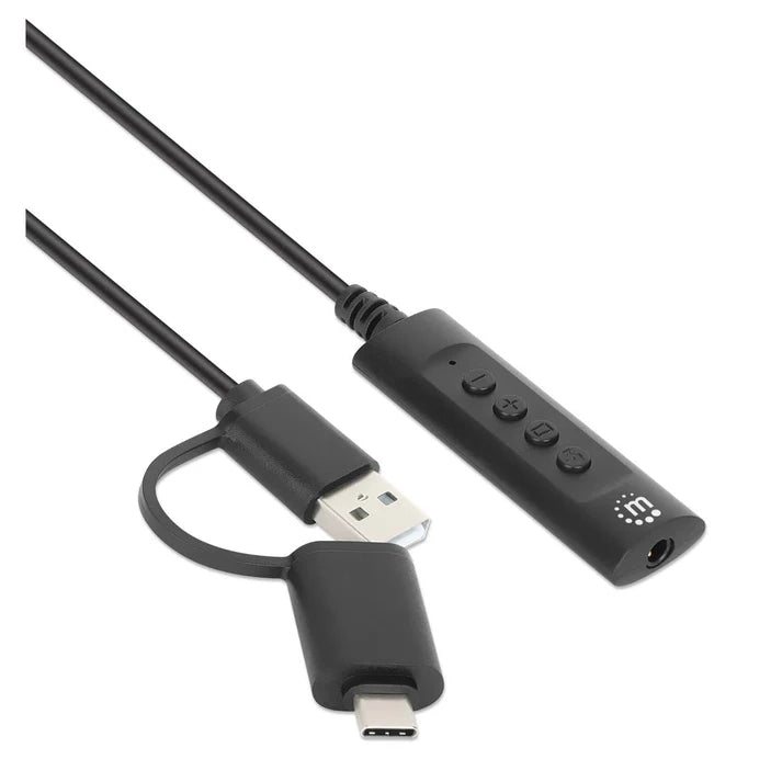 Convertidor Usb, Manhattan,153560, 2.0 / Usb-c A Tarjeta Sonido 3.5 Mm, Cable Con Controles