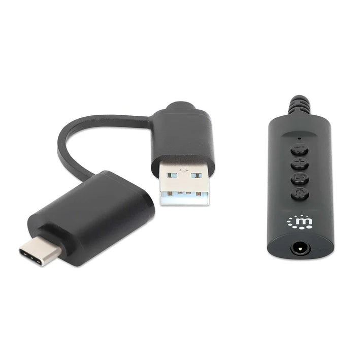 Convertidor Usb, Manhattan,153560, 2.0 / Usb-c A Tarjeta Sonido 3.5 Mm, Cable Con Controles