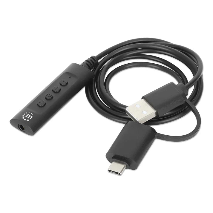 Convertidor Usb, Manhattan,153560, 2.0 / Usb-c A Tarjeta Sonido 3.5 Mm, Cable Con Controles