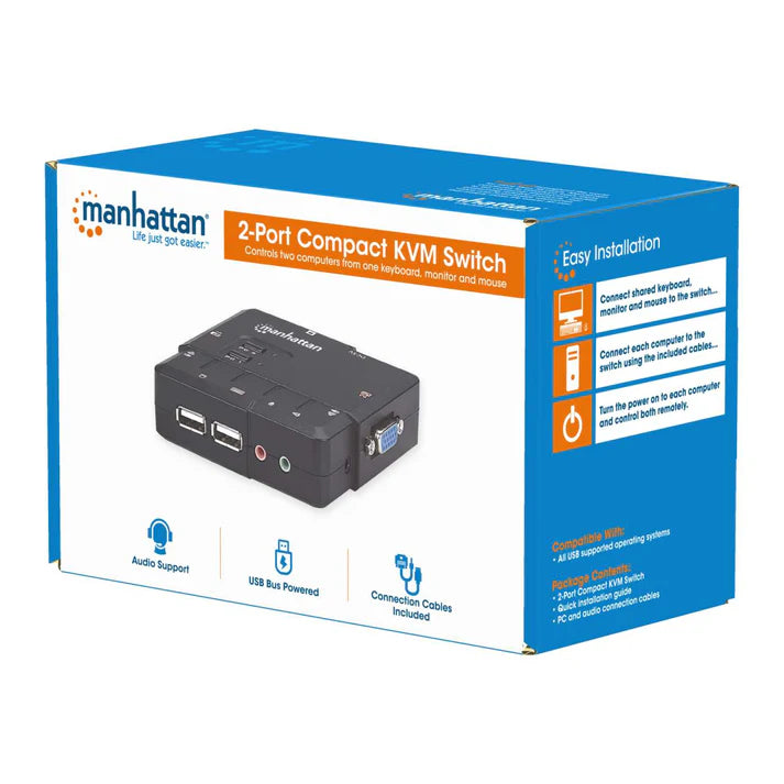 Switch Kvm ,manhattan,151252, Desktop Usb 2:1 Con Cables+audio