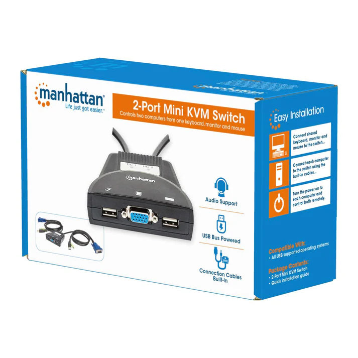 Mux Kvm ,manhattan,151245,mini Usb 2:1 Con Cables+audio