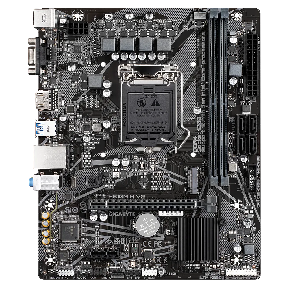 Mb Gigabyte H510m V2 Intel S-1200 11a Gen/2xddr4 2666mhz/pcie 3.0/hdmi/vga/4xusb 3.1/m.2/micro Atx/gama Basica
