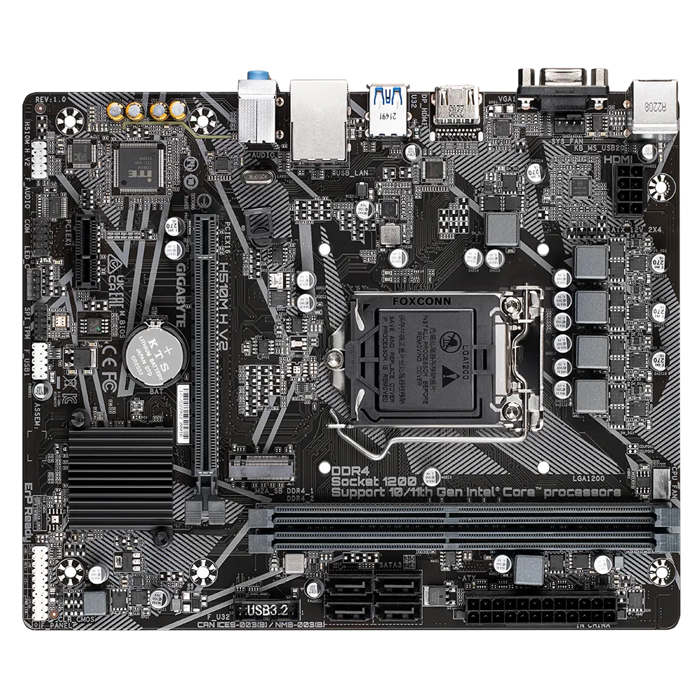 Mb Gigabyte H510m V2 Intel S-1200 11a Gen/2xddr4 2666mhz/pcie 3.0/hdmi/vga/4xusb 3.1/m.2/micro Atx/gama Basica