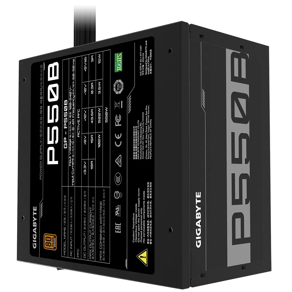 Fuente De Poder Gigabyte 550w/80 Plus Bronze/negro/atx/no Modular