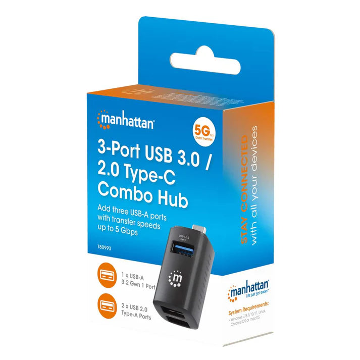 Hub,manhattan,180993, Usb-c 3 Ptos A