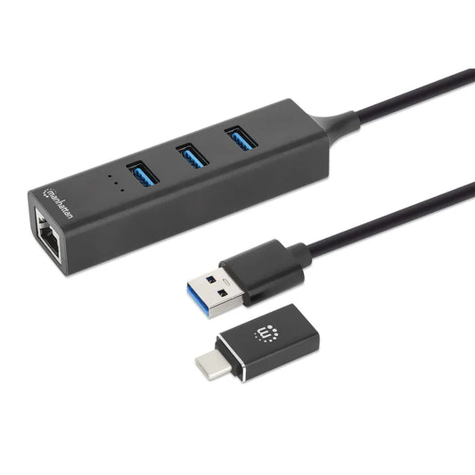 Adaptador De Red,manhattan,180894, Gb Usb A/c +hub 3 Ptos V3.0