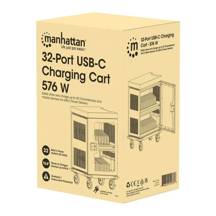 Carro De Carga,manhattan,102353, De 32 Puertos Usb-c - 576 W