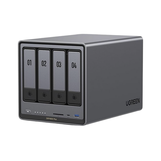 NASync DXP4800 Plus | SO UGOS Pro |  Pentium Gold 8505 Intel® Core™ i5 | 4-Bahias (SATA) hasta 96TB | 2* M.2 SSD hasta 16TB | 8GB DDR5 (Exp. a 64GB) | 2 Ethernet | HDMI 4K | 2* USB2.0 | 1*USB 3.2Gen1 | 1* USB 3.2Gen2 | 1*USB-C 3.2Gen2 | SD 3.0
