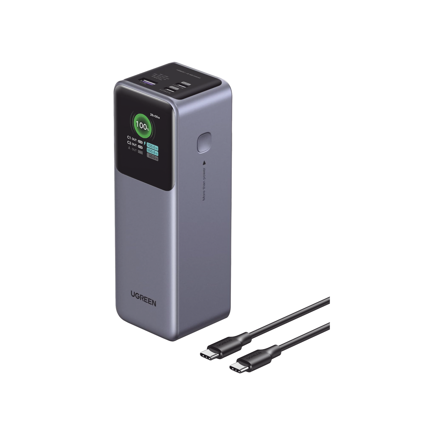 Power Bank de 25000mAh | 3 Salidas 200W Max. | USB-A + 2 USB-C | PD 3.0, QC3.0 | FCP | SCP | Pantalla Inteligente | Carcasa Ignifuga | Color Gris | Incluye Cable USB de 50cm | Carga tu Laptop de Manera Segura.