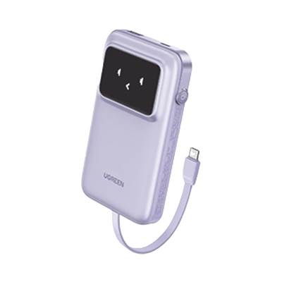 Power Bank Serie Uno | 10000mah | 30w | Con Cable Usb-c Incorporado | 2 Salidas 30w Max. | Pantalla Inteligente | Carcasa Ignifuga | Aprobado Por Aerolíneas.| Color Purple.