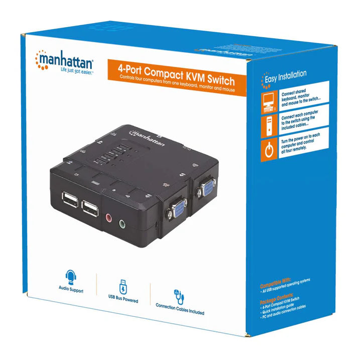 Switch Kvm,manhattan,151269, Desktop Usb 41 Con Cablesaudio