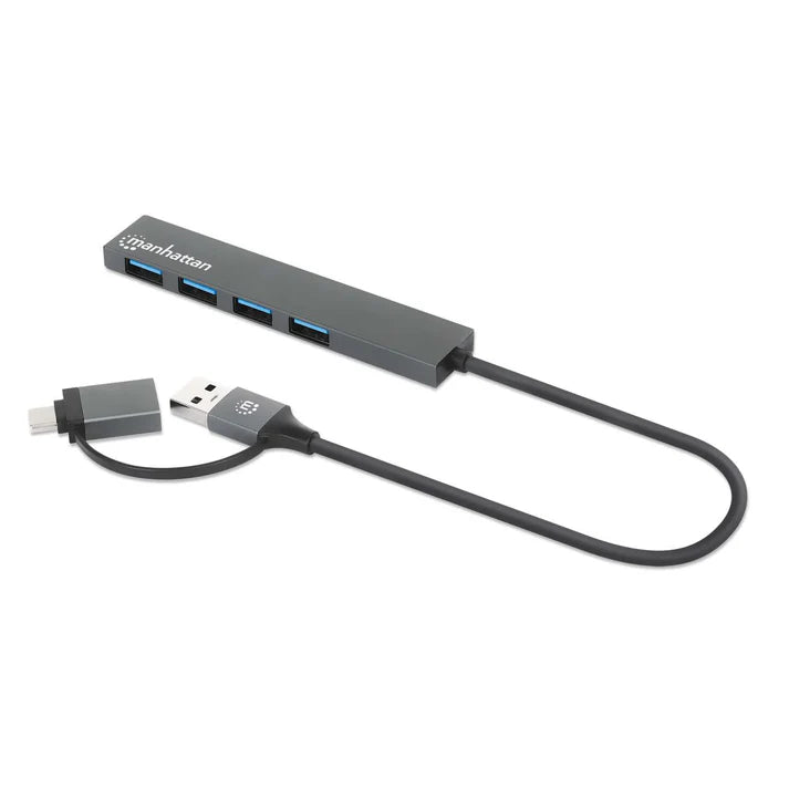 Hub/manhattan/181006/ Hub De 4 Puertos Usb-a 3.2 Gen 1 Con Conector Adaptable De Usb-a A Usb-c