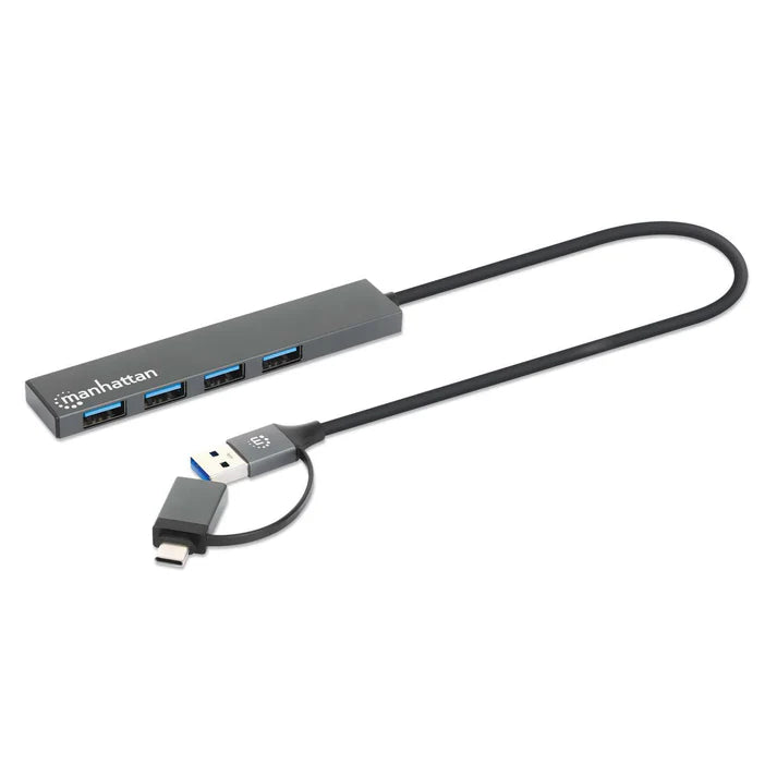 Hub/manhattan/181006/ Hub De 4 Puertos Usb-a 3.2 Gen 1 Con Conector Adaptable De Usb-a A Usb-c