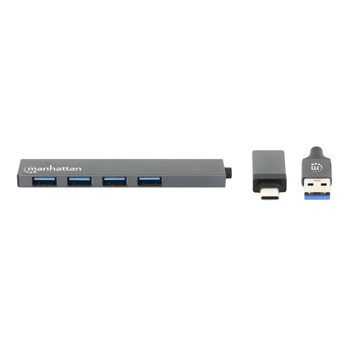 Hub/manhattan/181006/ Hub De 4 Puertos Usb-a 3.2 Gen 1 Con Conector Adaptable De Usb-a A Usb-c
