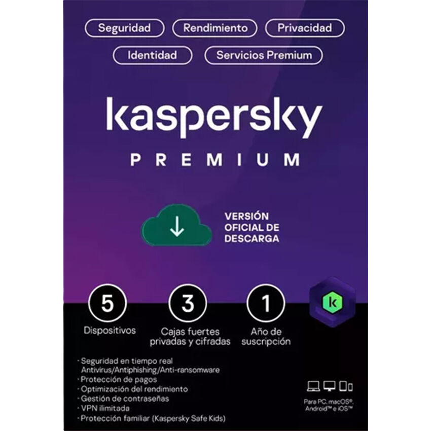 Esd Kaspersky Premium 5 Disp 3 Cuentas Kpm 1 AÑo