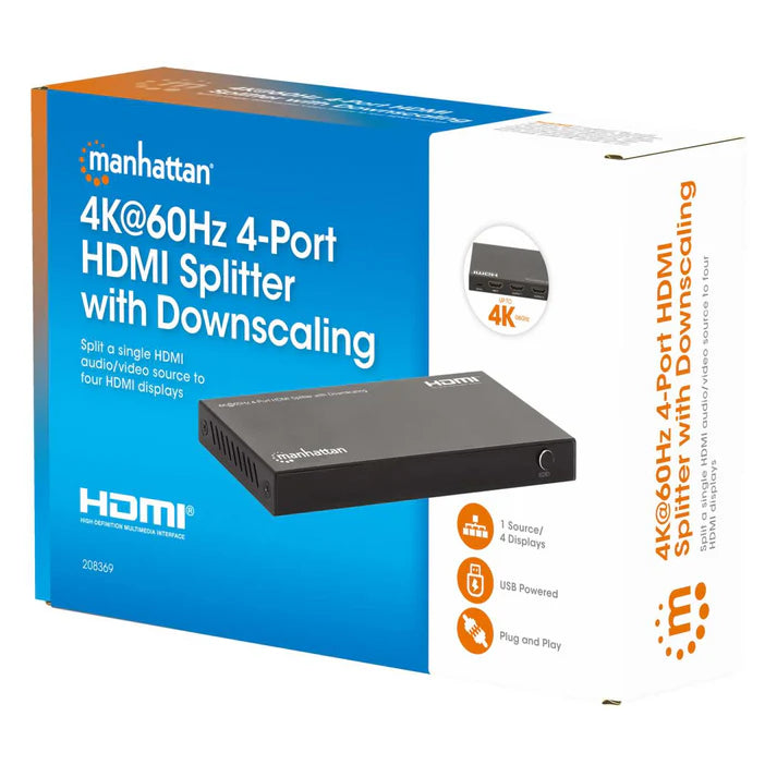 Splitter /manhattan/208369/splitter Hdmi Con 4 Puertos 4k Y Reductor De Escala