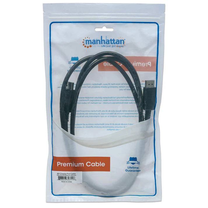 Cable Displayport,manhattan,307116, V1.2 M-m 2.0m Negro 4k60hz,blindado Macho-macho