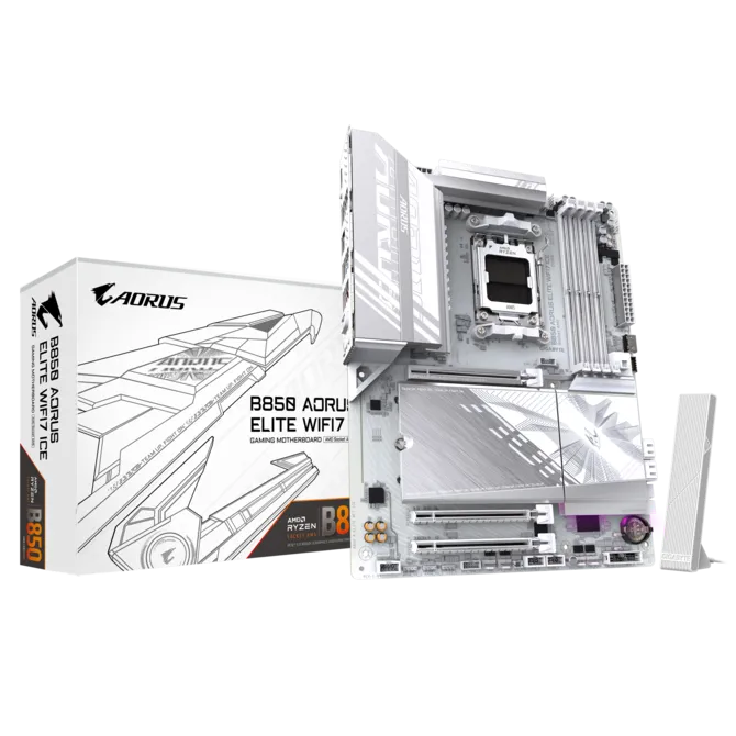 Tarjeta Madre Gigabyte B850 A Elite Wf7 Ice / Socket Amd Am5 / Ddr5 8200 Mt/s / Wifi 7 / Bt 5.4 / Atx / Gamer