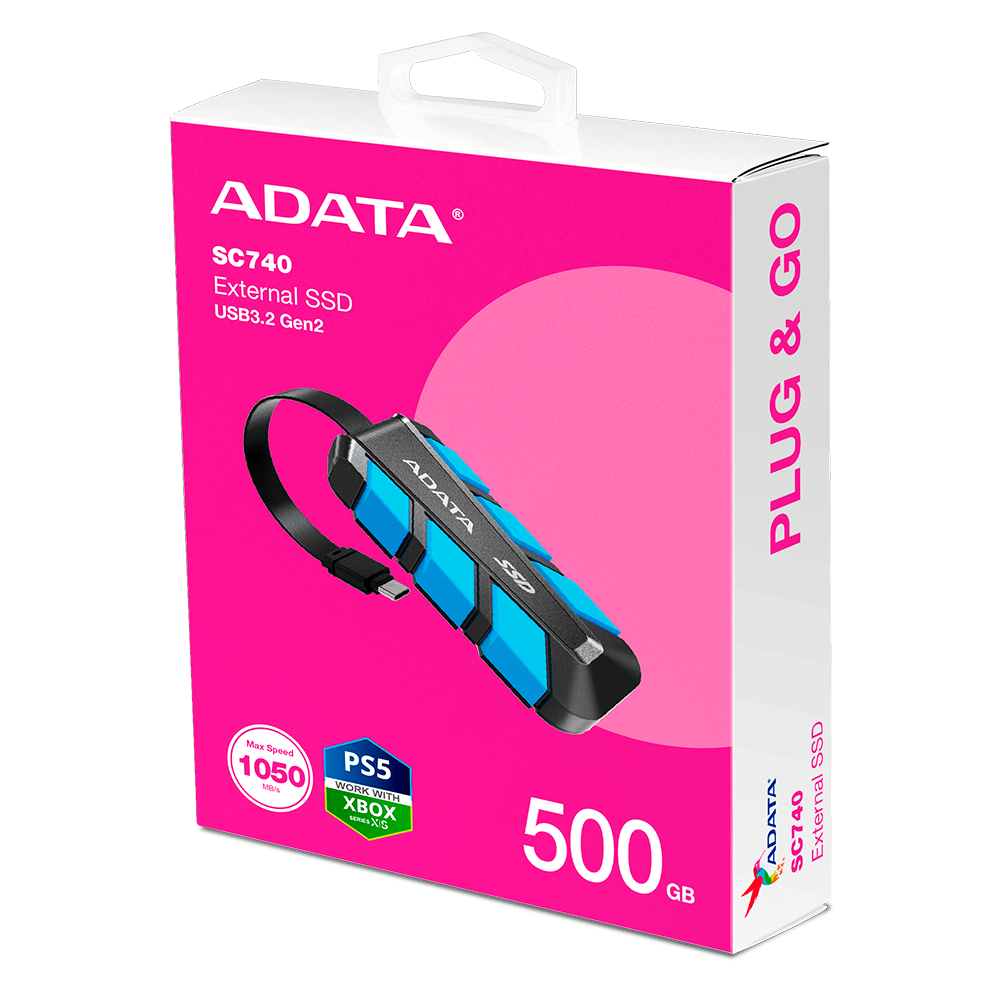 Unidad De Estado Solido Ssd Externo Adata Sc740 500gb Portatil Usb 3.2 Gen 2 Tipo C Windows Mac Android Ps5 Xbox X S Color Azul (sc740-500g-cbu)