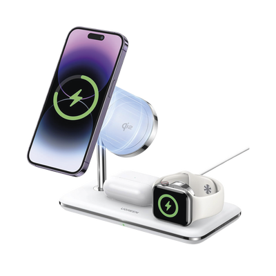 Cargador Inalámbrico Magsafe 3 En 1 | 25w | Certificación Oficial Qi2 | Mfi | Perfecto Para Iphone, Airpods Y Apple Watch | Carga Adaptativa /simultanea | Luz Indicadora Led | Incluye Cable.
