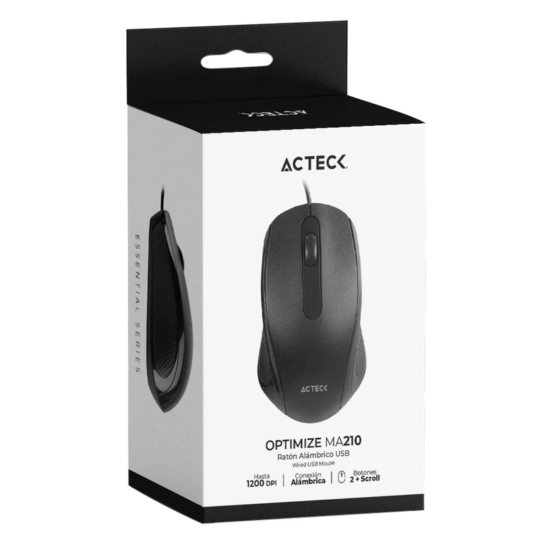 Mouse Acteck Optimize Ma210 / Alambrico / Usb / Optico / 1200 Dpi / 2 Botones Scroll / Win - Linux / Negro / Ac-928830