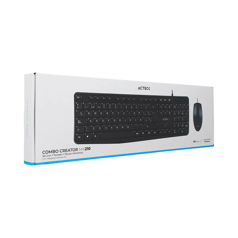 Kit Acteck Creator Mk210 / Teclado Y Mouse / Alambrico Usb / 105 Teclas / EspaÑol / Windows / Optico / 2 Botones + Scroll / 1000 Dpi / Negro / Ac-928984
