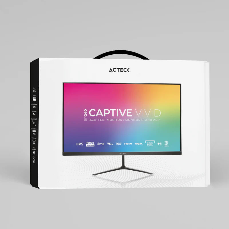 Monitor Acteck Captive Vivid Sp240 / 23.8 Pul / Plano / Full Hd / 75 Hz / Bocinas Integradas / 5 Ms / Ips / Hdmi + Vga + Dc / Soporte Vesa 75 / 3 AÑos De Garantia / Negro / Ac-933841