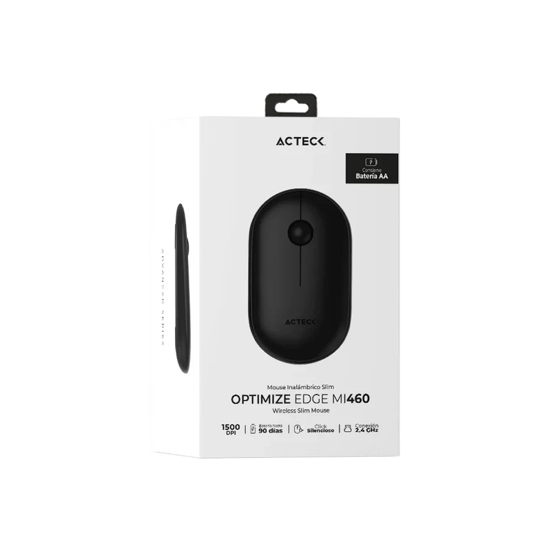 Mouse Acteck Optimize Edge Mi460 / Inalambrico / Receptor Usb / Laser / Click Silencioso / 1500 Dpi / Negro / Ac-934091