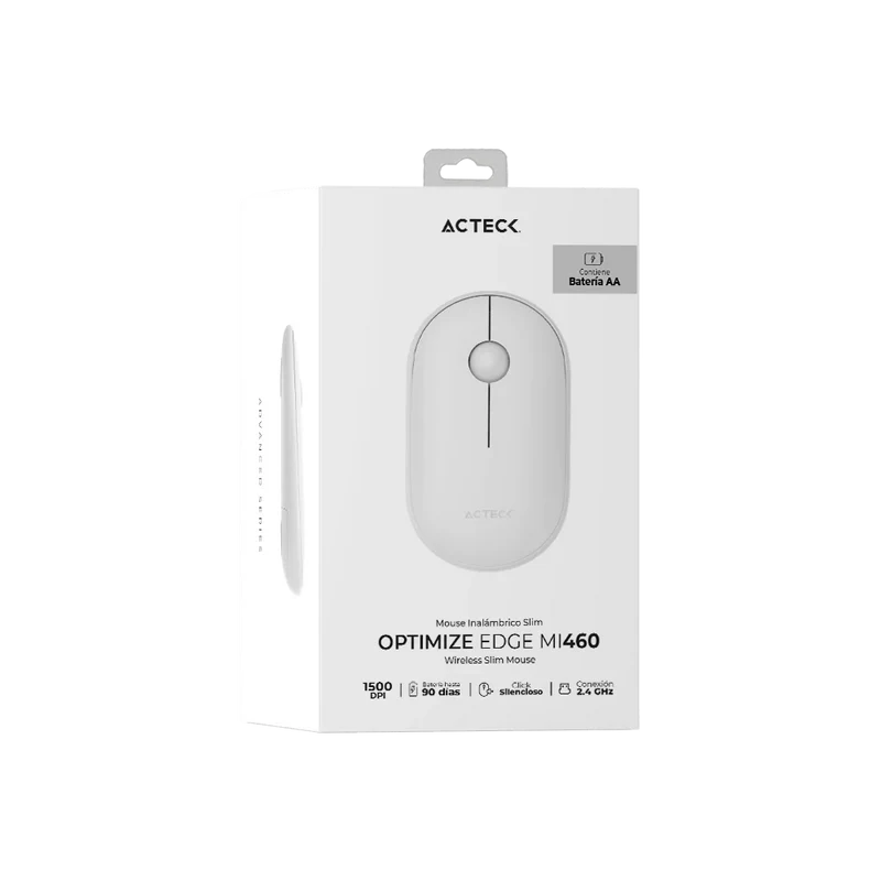 Mouse Acteck Optimize Edge Mi460 / Inalambrico / Receptor Usb / Laser / Click Silencioso / 1500 Dpi / Blanco / Ac-934114
