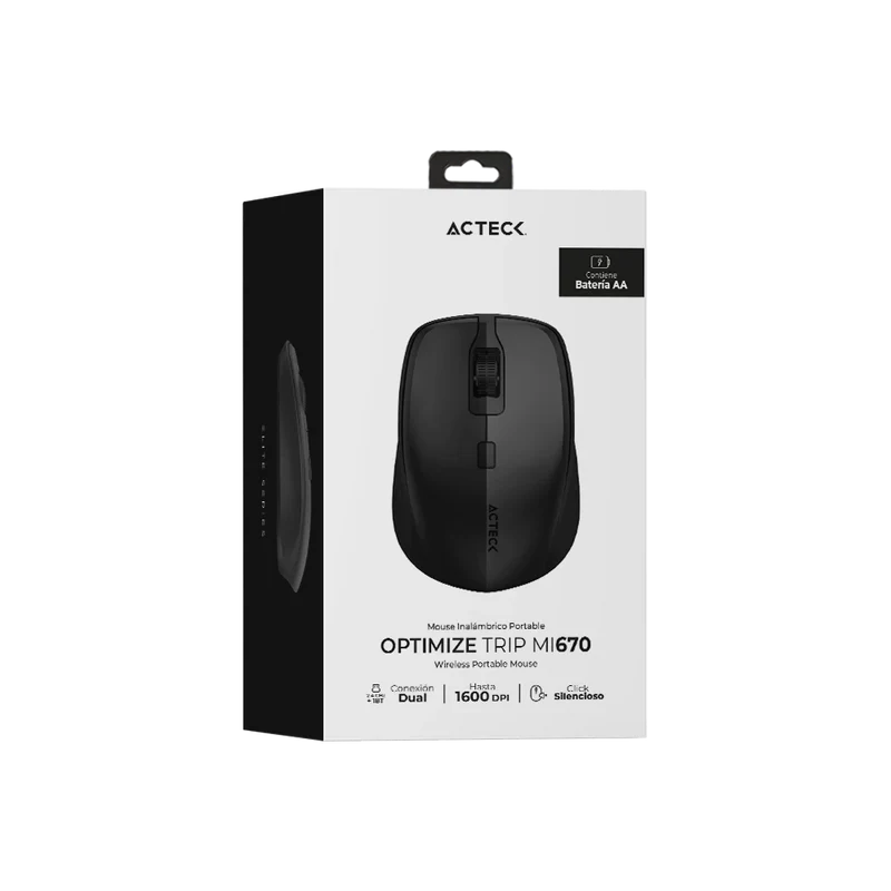 Mouse Acteck Optimize Trip Mi670 / Inalambrico / Dual / Receptor Usb - Bluetooth / Laser / 1600 Dpi / Negro / Ac-934121