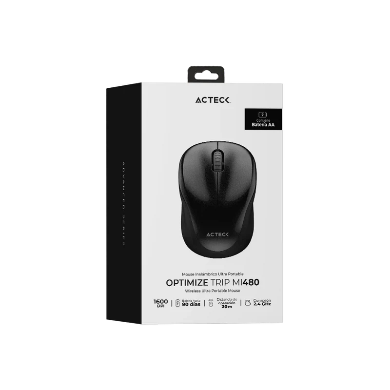 Mouse Acteck Optimize Trip Mi480 / Inalambrico / Receptor Usb / Laser / Click Silencioso / 1600 Dpi / Negro / Ac-934169