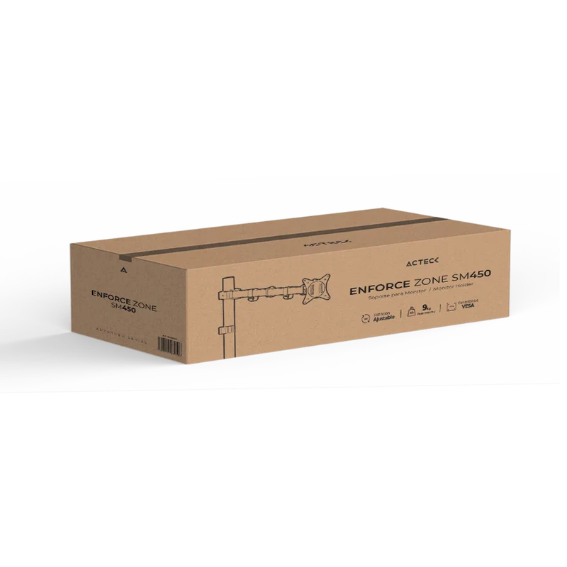 Soporte Acteck Enforce Zone Sm450 / Para Monitor - Television / Fijacion A Escritorio Por Prensa Mecanica /  Atornillado / Vesa / Max 9 Kg / Rotacion 180° / Inclinacion / Metal / Negro / Ac-934596
