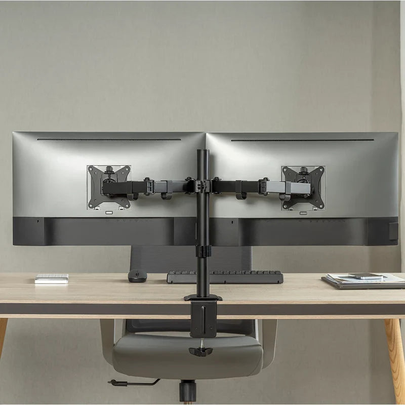 Soporte Doble Para Monitor Acteck Enforce Zone Sm490 / Soporte Vesa  / Fijacion Por Prensa Mecanica / Max 9 Kg Por Brazo / Atornillado / Rotacion 180° / Inclinacion 45° / Negro / Ac-934602