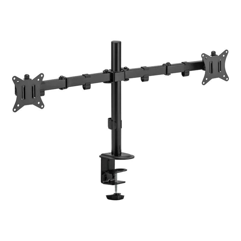 Soporte Doble Para Monitor Acteck Enforce Zone Sm490 / Soporte Vesa  / Fijacion Por Prensa Mecanica / Max 9 Kg Por Brazo / Atornillado / Rotacion 180° / Inclinacion 45° / Negro / Ac-934602