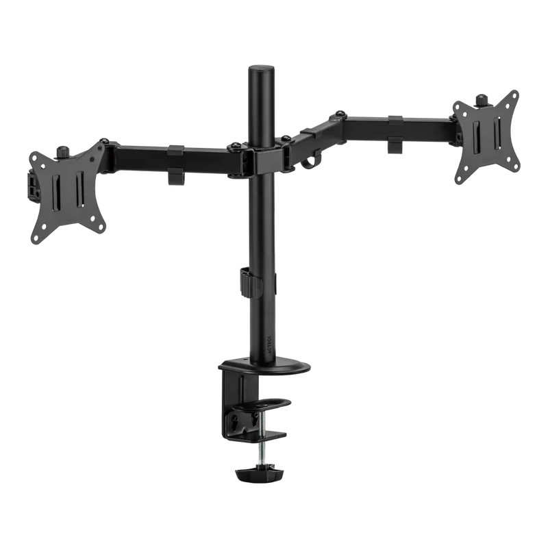 Soporte Doble Para Monitor Acteck Enforce Zone Sm490 / Soporte Vesa  / Fijacion Por Prensa Mecanica / Max 9 Kg Por Brazo / Atornillado / Rotacion 180° / Inclinacion 45° / Negro / Ac-934602